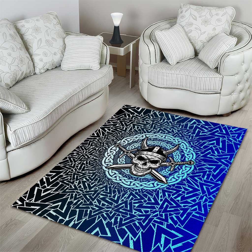 Viking Skull Area Rug with Horned Helmet and Swords Nordic Warrior Tribute - Wonder Print Shop