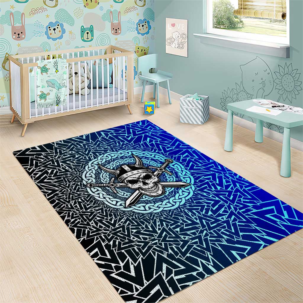 Viking Skull Area Rug with Horned Helmet and Swords Nordic Warrior Tribute - Wonder Print Shop