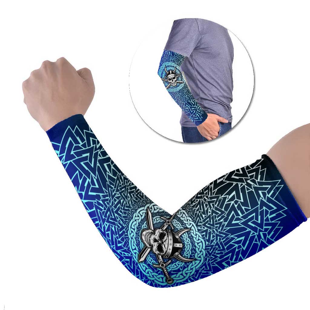 Viking Skull Arm Sleeves with Horned Helmet and Swords Nordic Warrior Tribute - Wonder Print Shop