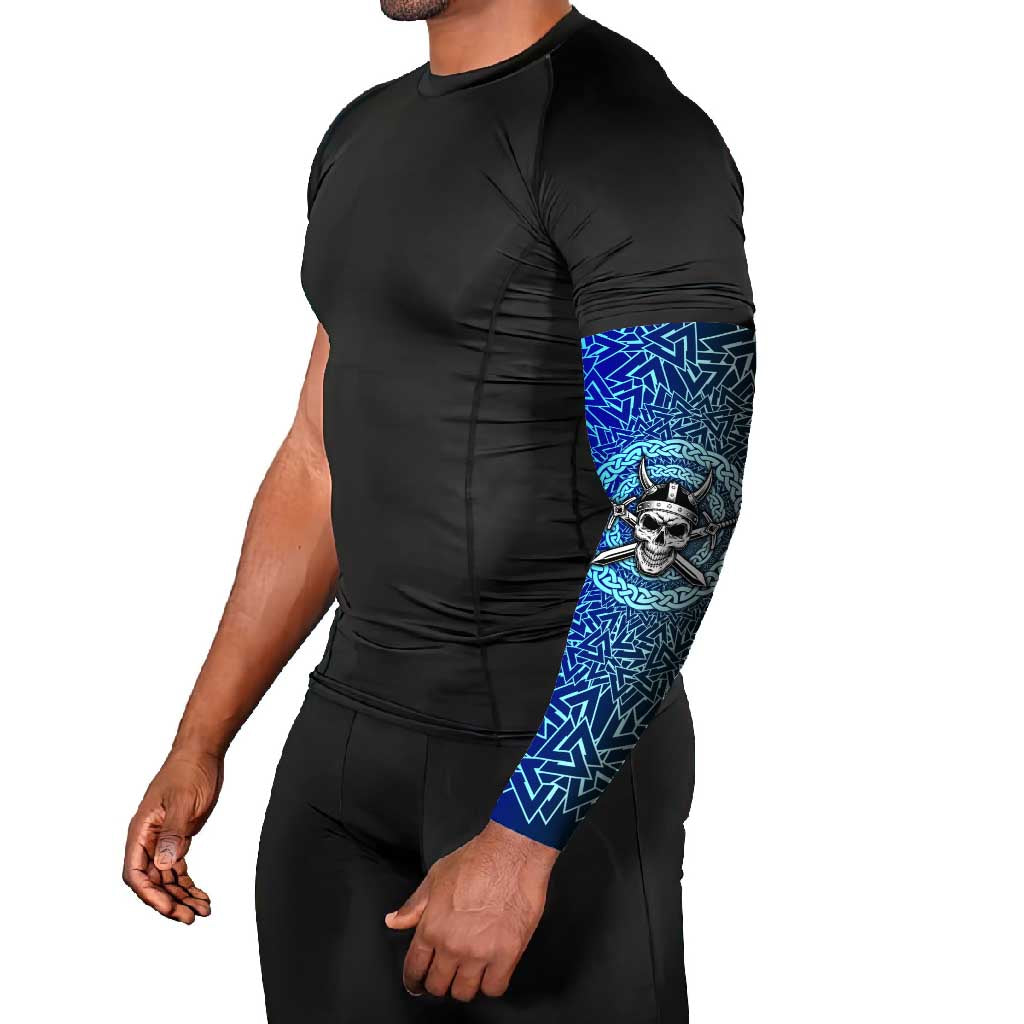 Viking Skull Arm Sleeves with Horned Helmet and Swords Nordic Warrior Tribute - Wonder Print Shop