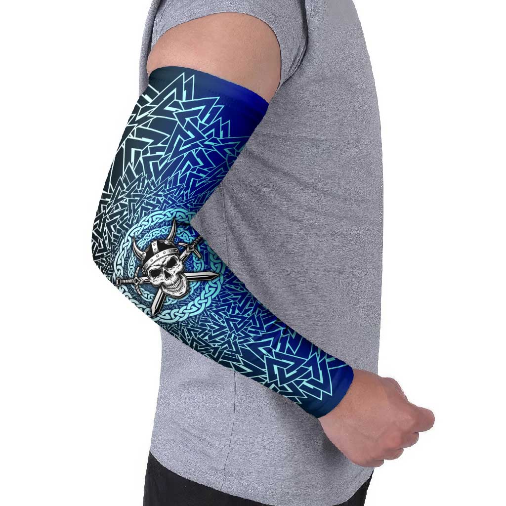 Viking Skull Arm Sleeves with Horned Helmet and Swords Nordic Warrior Tribute - Wonder Print Shop