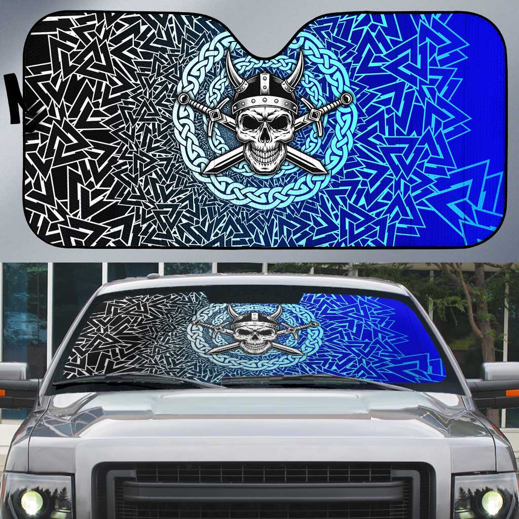 Viking Skull Auto Sun Shade with Horned Helmet and Swords Nordic Warrior Tribute - Wonder Print Shop