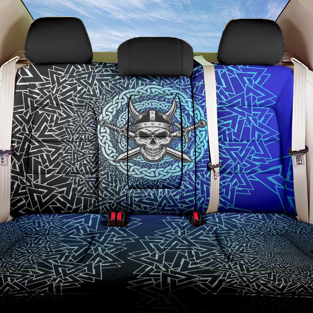Viking Skull Back Car Seat Cover with Horned Helmet and Swords Nordic Warrior Tribute - Wonder Print Shop