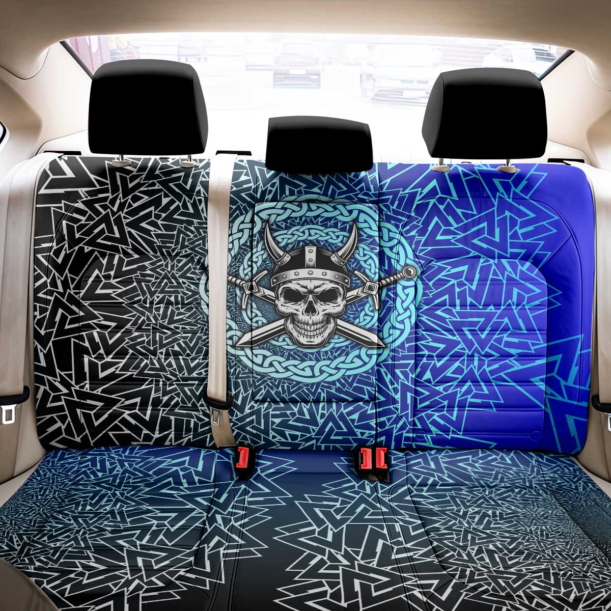 Viking Skull Back Car Seat Cover with Horned Helmet and Swords Nordic Warrior Tribute - Wonder Print Shop