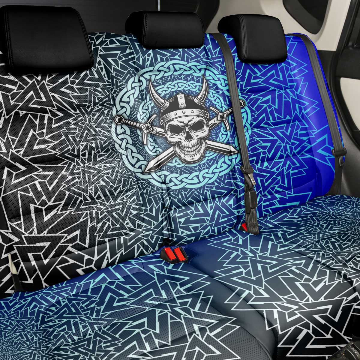 Viking Skull Back Car Seat Cover with Horned Helmet and Swords Nordic Warrior Tribute - Wonder Print Shop