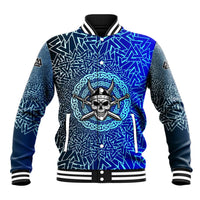 Viking Skull Baseball Jacket with Horned Helmet and Swords Nordic Warrior Tribute - Wonder Print Shop