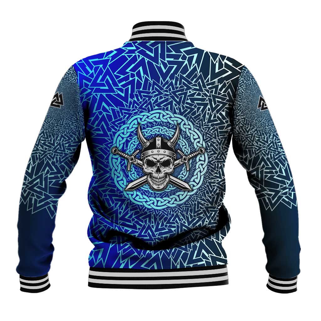 Viking Skull Baseball Jacket with Horned Helmet and Swords Nordic Warrior Tribute - Wonder Print Shop