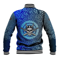 Viking Skull Baseball Jacket with Horned Helmet and Swords Nordic Warrior Tribute - Wonder Print Shop