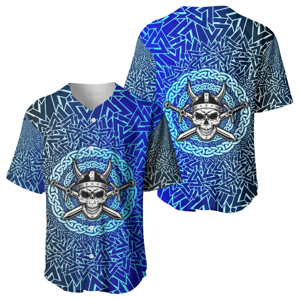 Viking Skull Baseball Jersey with Horned Helmet and Swords Nordic Warrior Tribute - Wonder Print Shop