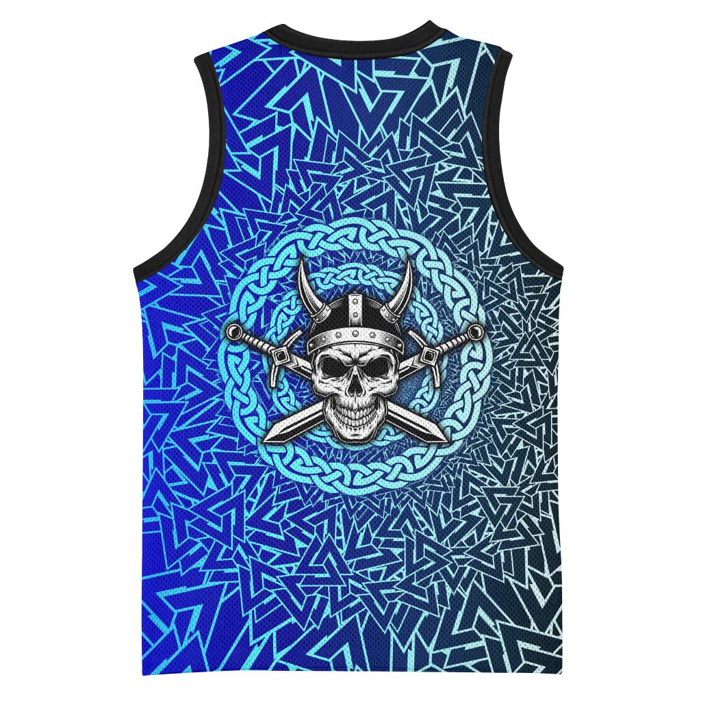 Viking Skull Basketball Jersey with Horned Helmet and Swords Nordic Warrior Tribute - Wonder Print Shop