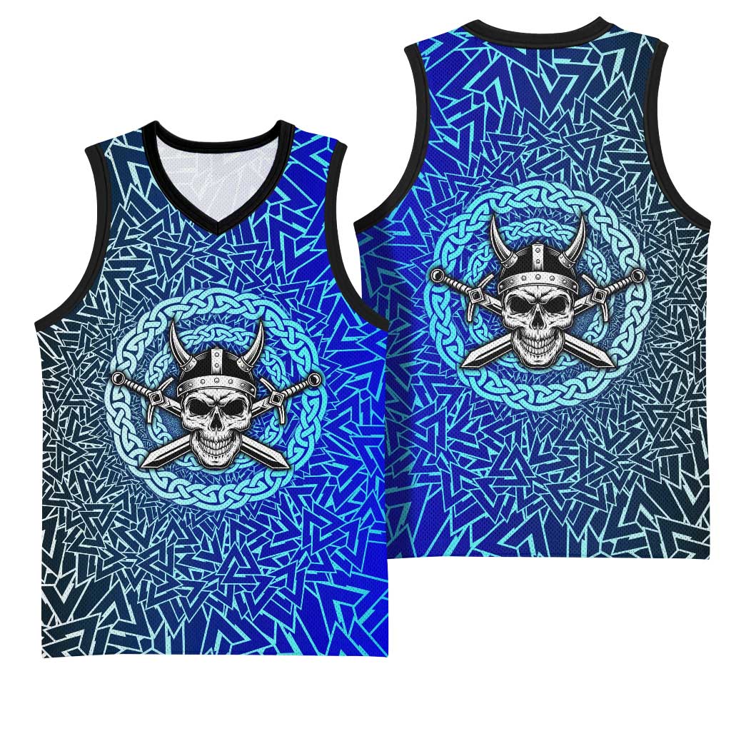 Viking Skull Basketball Jersey with Horned Helmet and Swords Nordic Warrior Tribute - Wonder Print Shop