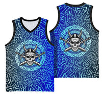 Viking Skull Basketball Jersey with Horned Helmet and Swords Nordic Warrior Tribute - Wonder Print Shop