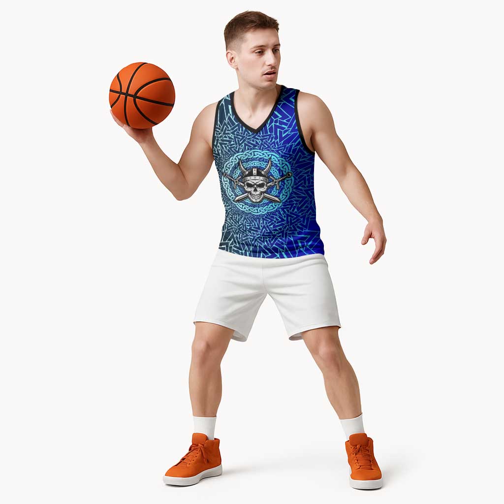 Viking Skull Basketball Jersey with Horned Helmet and Swords Nordic Warrior Tribute - Wonder Print Shop