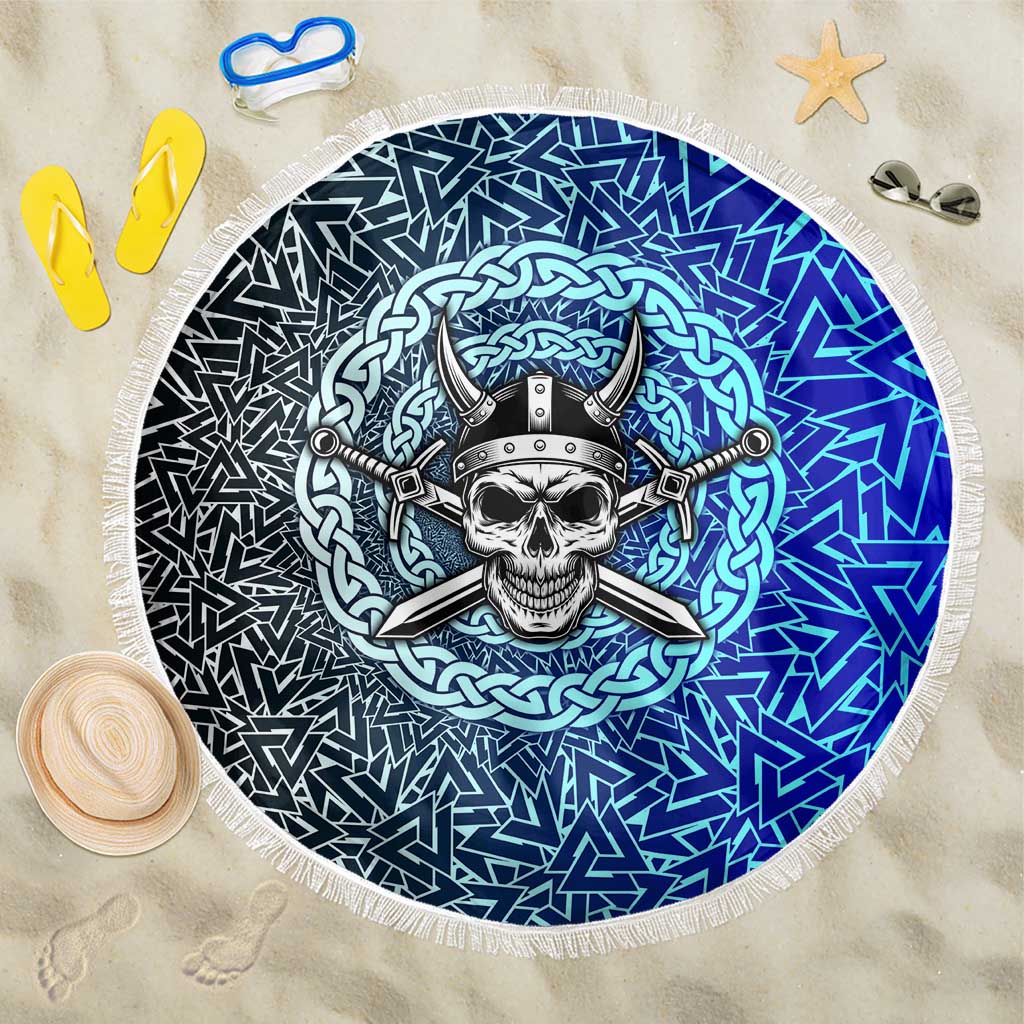 Viking Skull Beach Blanket with Horned Helmet and Swords Nordic Warrior Tribute - Wonder Print Shop
