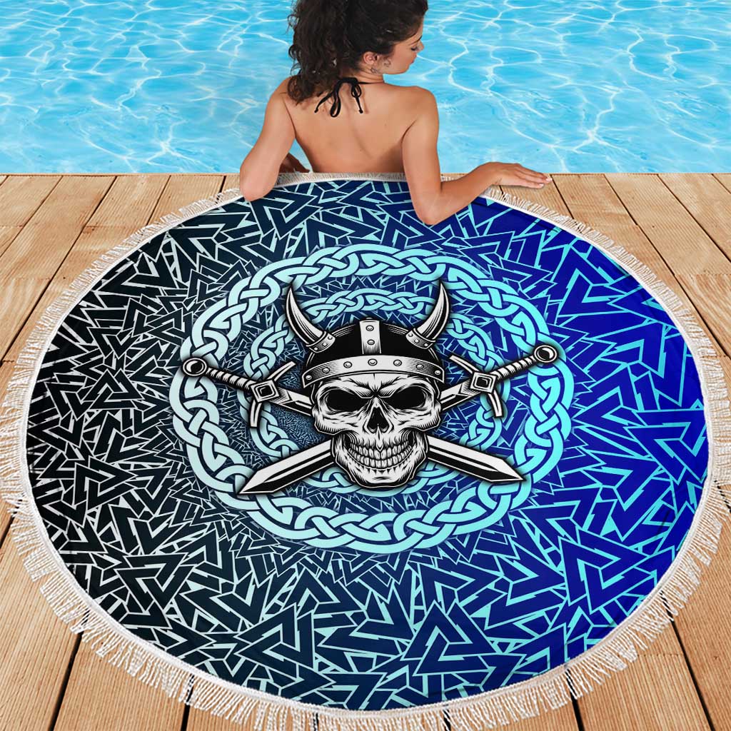 Viking Skull Beach Blanket with Horned Helmet and Swords Nordic Warrior Tribute - Wonder Print Shop