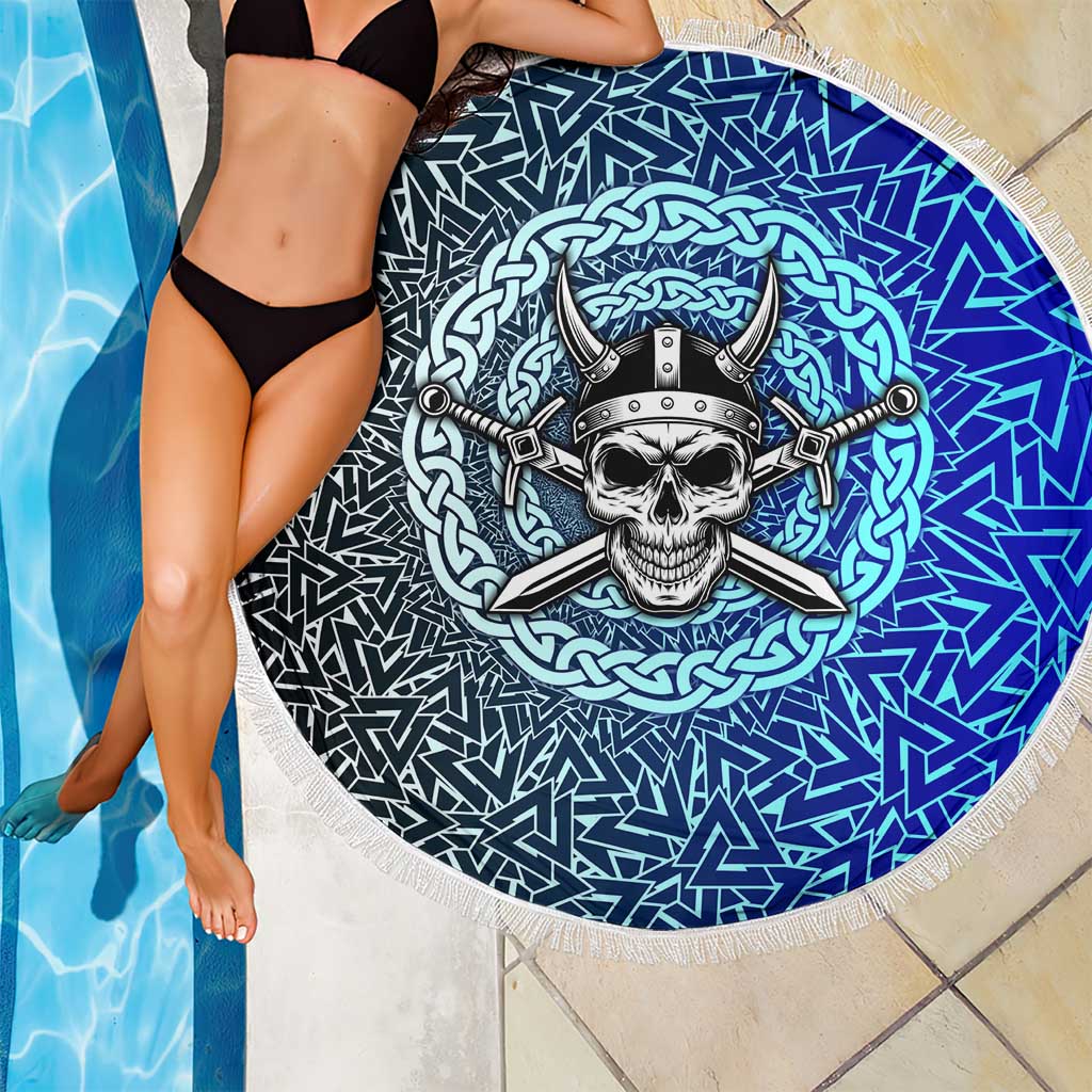 Viking Skull Beach Blanket with Horned Helmet and Swords Nordic Warrior Tribute - Wonder Print Shop