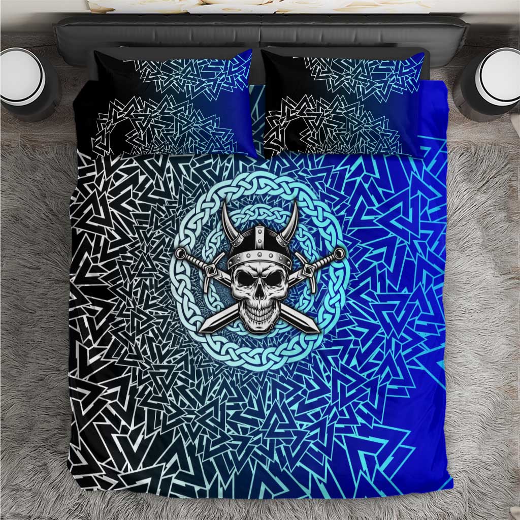 Viking Skull Bedding Set with Horned Helmet and Swords Nordic Warrior Tribute - Wonder Print Shop