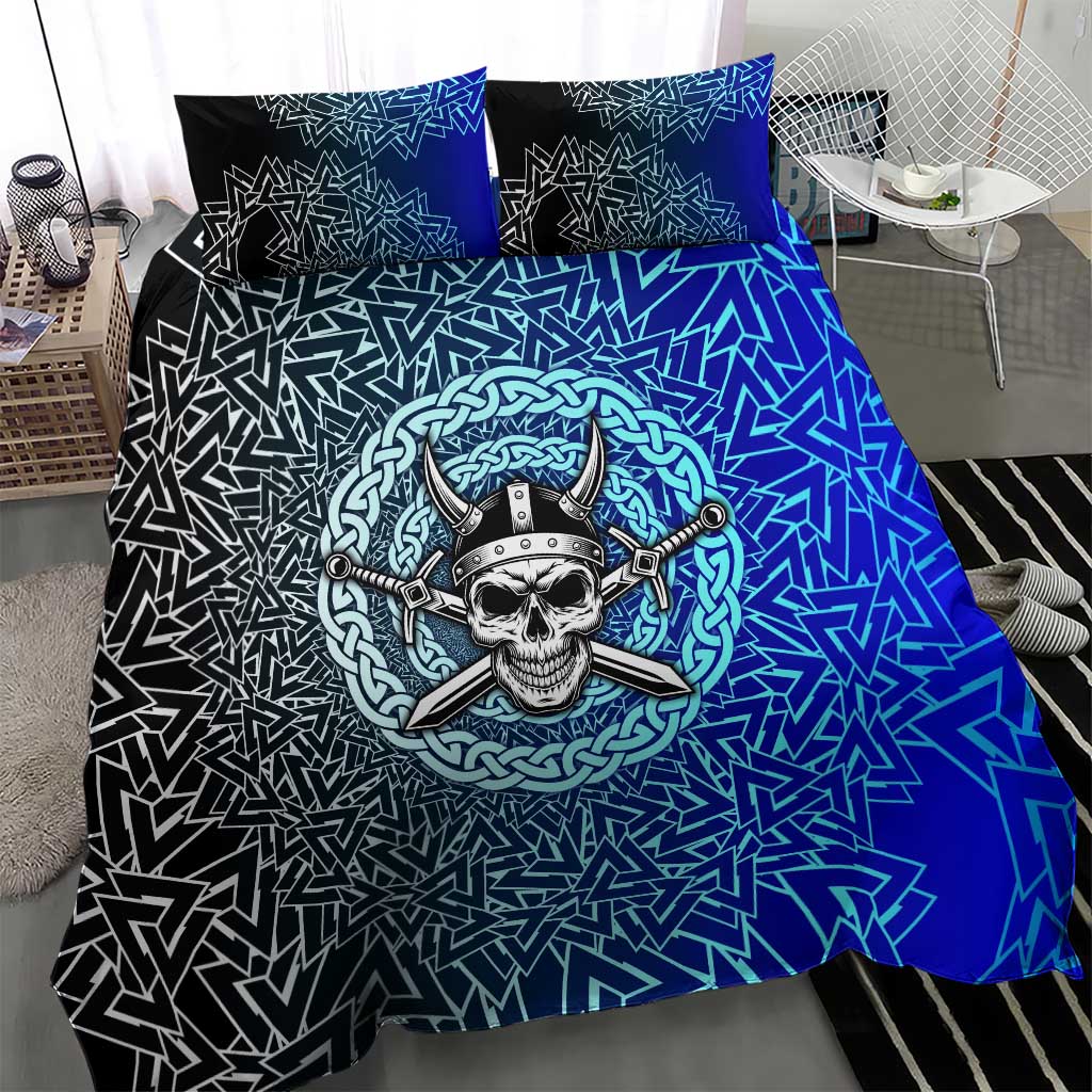 Viking Skull Bedding Set with Horned Helmet and Swords Nordic Warrior Tribute - Wonder Print Shop