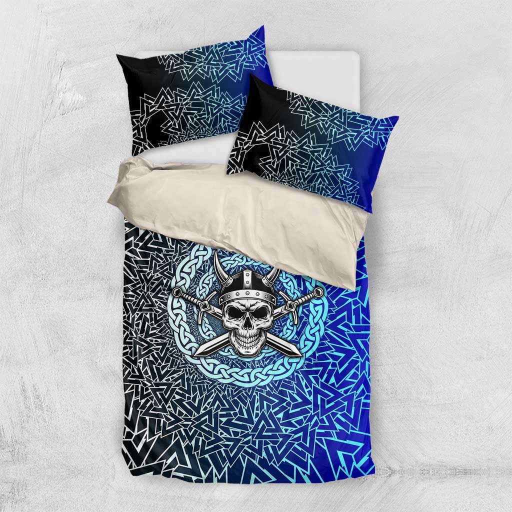 Viking Skull Bedding Set with Horned Helmet and Swords Nordic Warrior Tribute - Wonder Print Shop