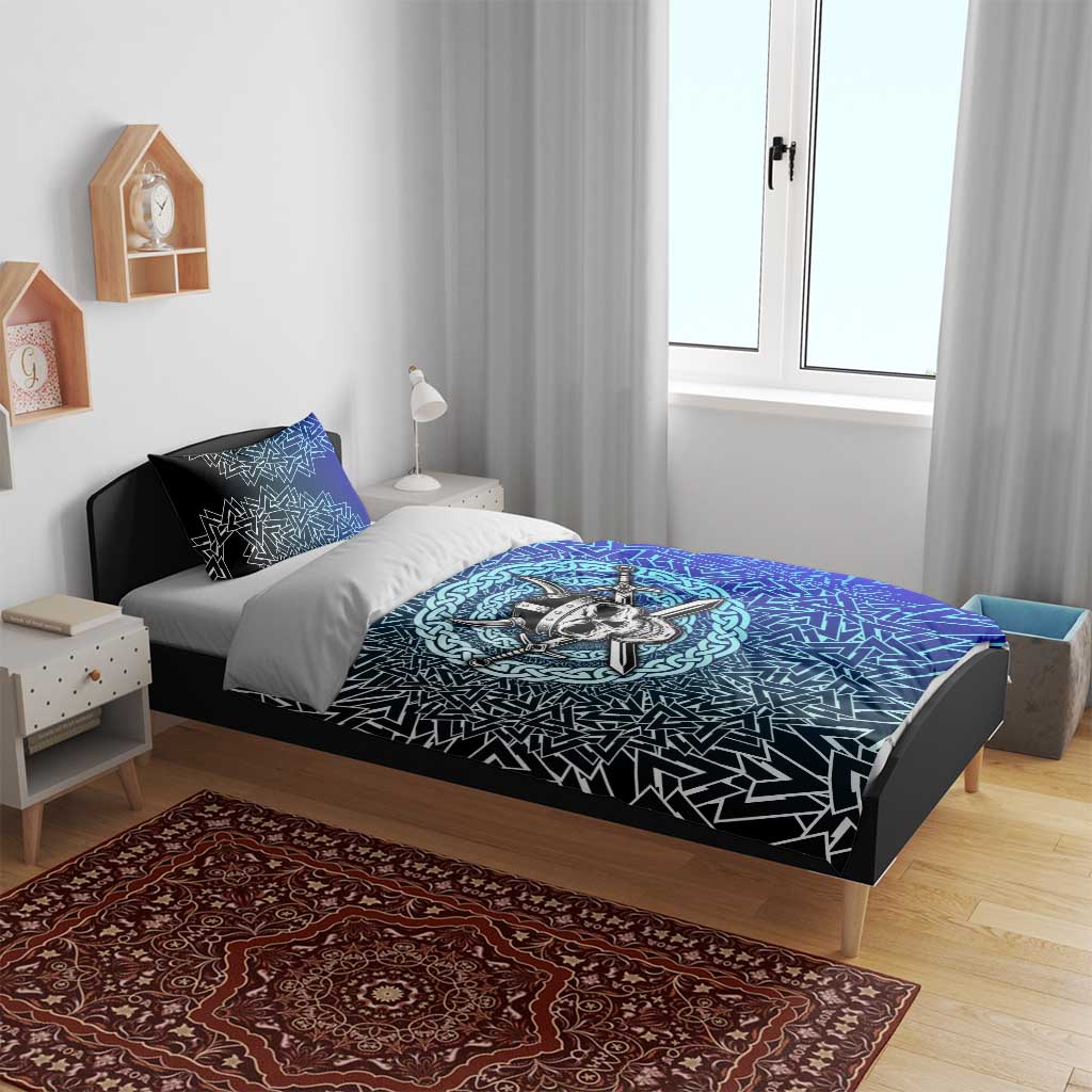 Viking Skull Bedding Set with Horned Helmet and Swords Nordic Warrior Tribute - Wonder Print Shop