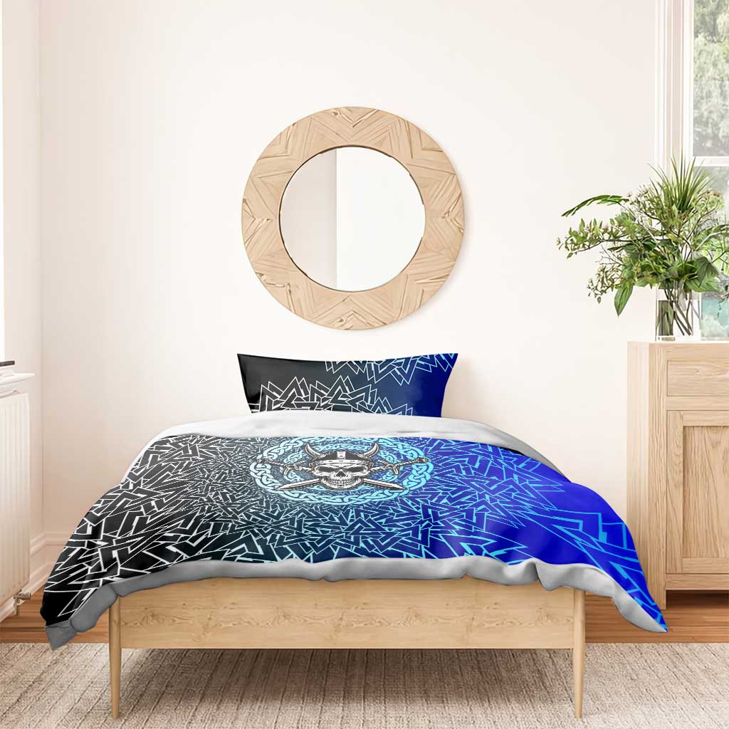 Viking Skull Bedding Set with Horned Helmet and Swords Nordic Warrior Tribute - Wonder Print Shop