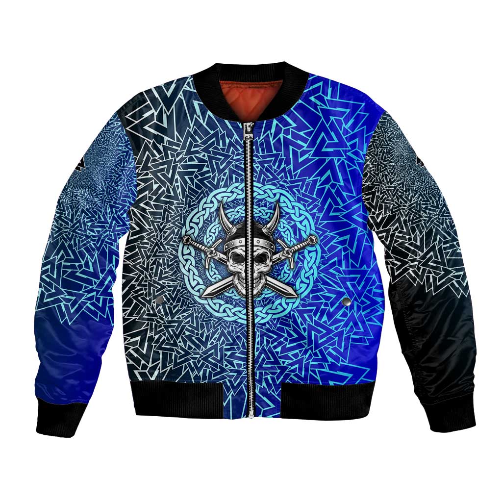 Viking Skull Bomber Jacket with Horned Helmet and Swords Nordic Warrior Tribute - Wonder Print Shop