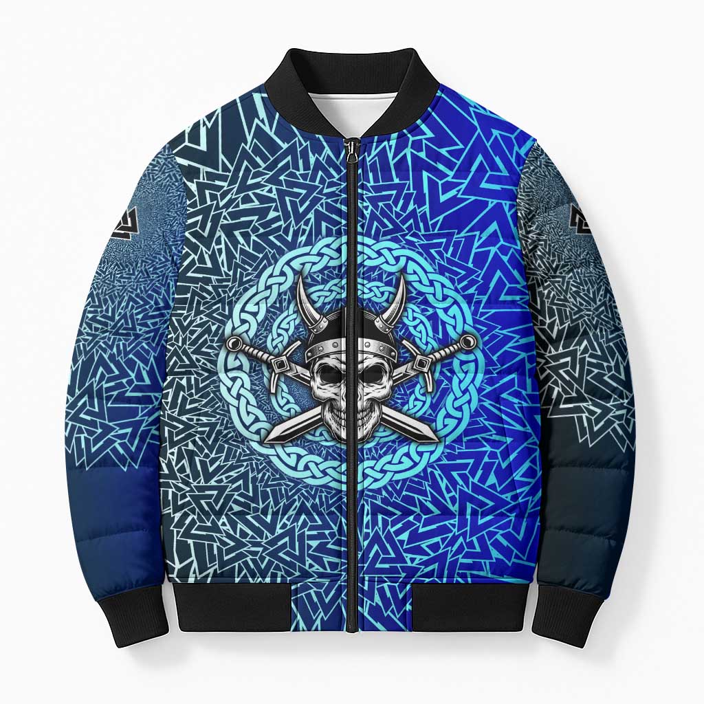 Viking Skull Bomber Puffer Jacket with Horned Helmet and Swords Nordic Warrior Tribute - Wonder Print Shop