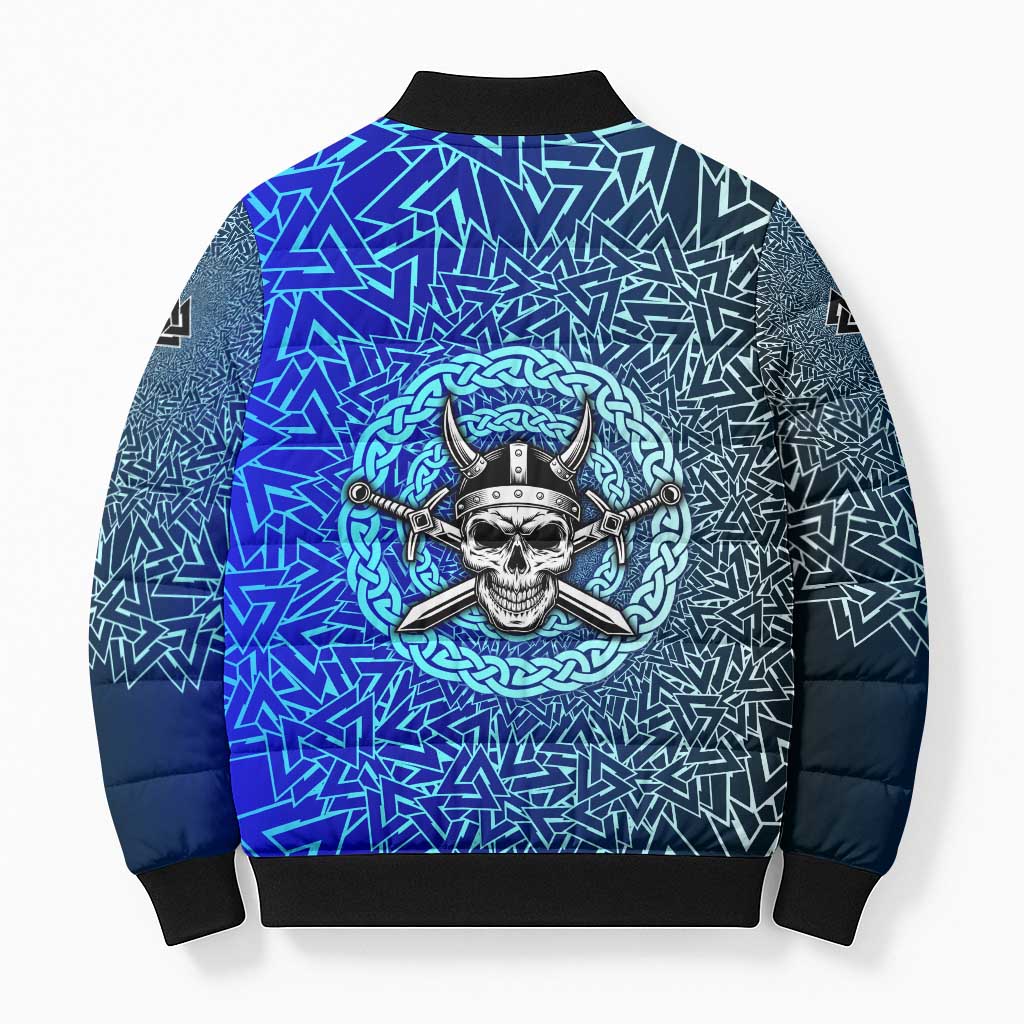 Viking Skull Bomber Puffer Jacket with Horned Helmet and Swords Nordic Warrior Tribute - Wonder Print Shop