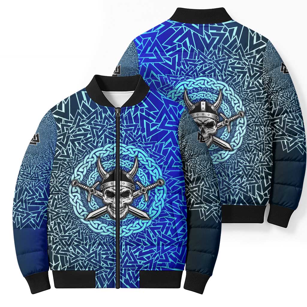 Viking Skull Bomber Puffer Jacket with Horned Helmet and Swords Nordic Warrior Tribute - Wonder Print Shop