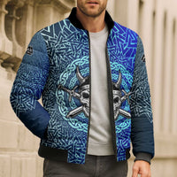 Viking Skull Bomber Puffer Jacket with Horned Helmet and Swords Nordic Warrior Tribute - Wonder Print Shop