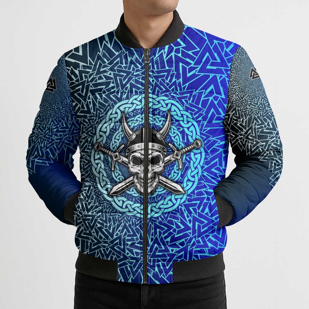 Viking Skull Bomber Puffer Jacket with Horned Helmet and Swords Nordic Warrior Tribute - Wonder Print Shop