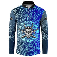 Viking Skull Button Sweatshirt with Horned Helmet and Swords Nordic Warrior Tribute - Wonder Print Shop