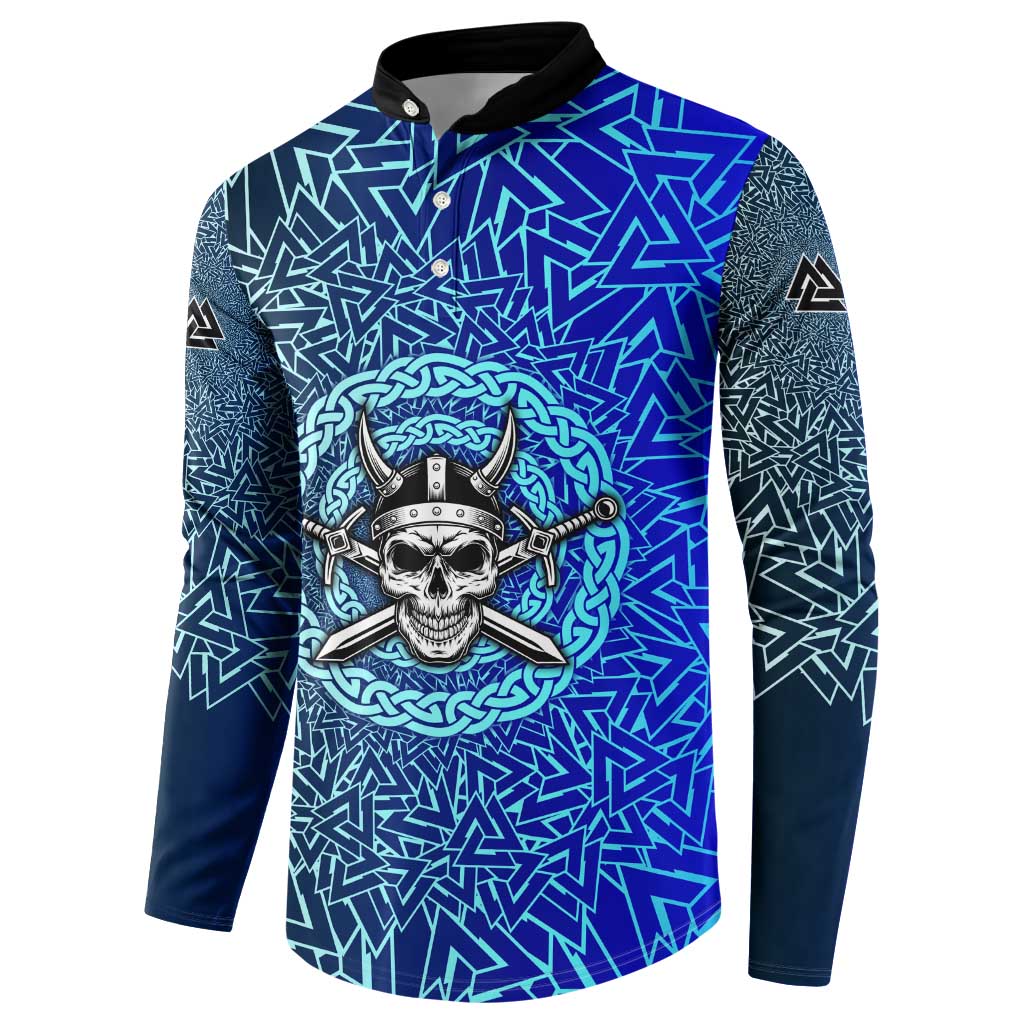 Viking Skull Button Sweatshirt with Horned Helmet and Swords Nordic Warrior Tribute - Wonder Print Shop