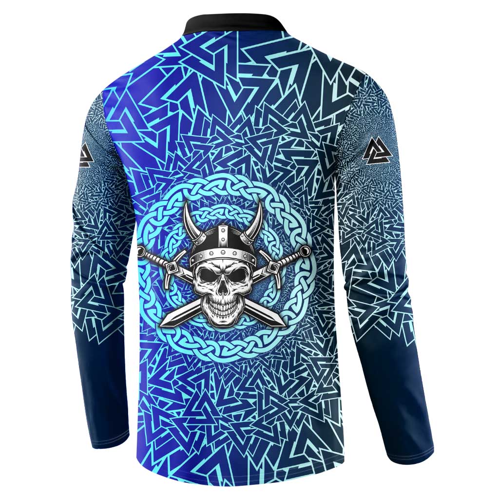 Viking Skull Button Sweatshirt with Horned Helmet and Swords Nordic Warrior Tribute - Wonder Print Shop