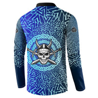 Viking Skull Button Sweatshirt with Horned Helmet and Swords Nordic Warrior Tribute - Wonder Print Shop