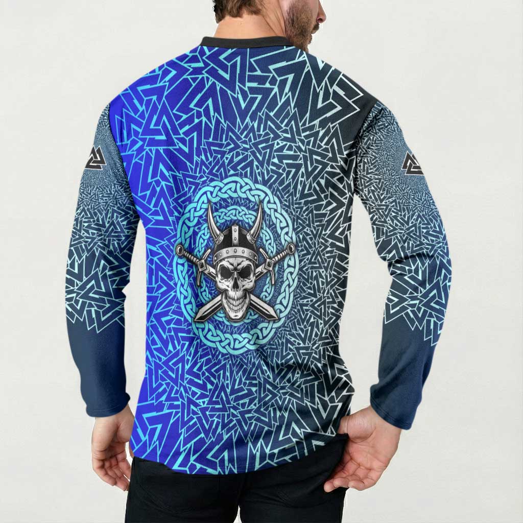 Viking Skull Button Sweatshirt with Horned Helmet and Swords Nordic Warrior Tribute - Wonder Print Shop