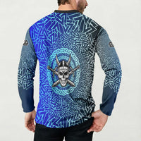 Viking Skull Button Sweatshirt with Horned Helmet and Swords Nordic Warrior Tribute - Wonder Print Shop