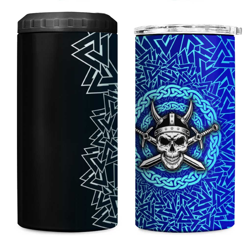 Viking Skull 4 in 1 Can Cooler Tumbler with Horned Helmet and Swords Nordic Warrior Tribute - Wonder Print Shop