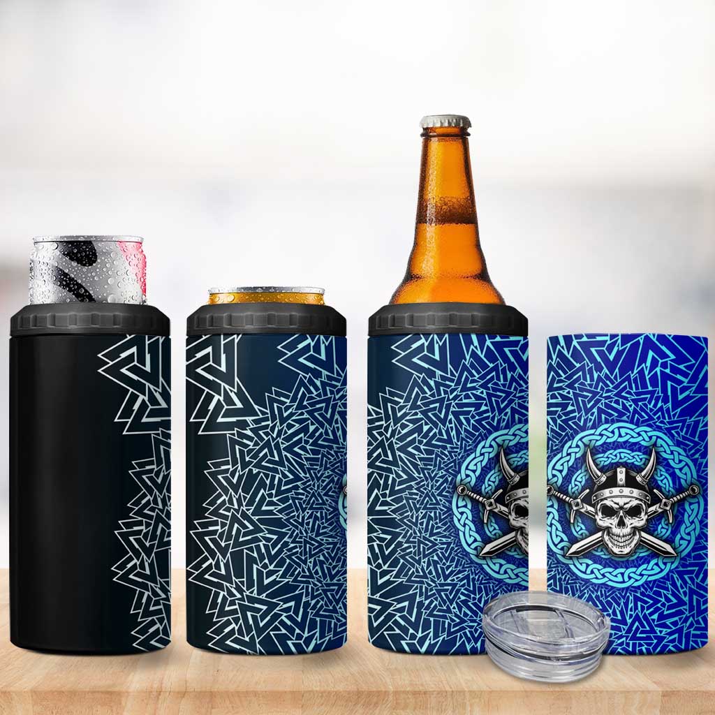 Viking Skull 4 in 1 Can Cooler Tumbler with Horned Helmet and Swords Nordic Warrior Tribute - Wonder Print Shop