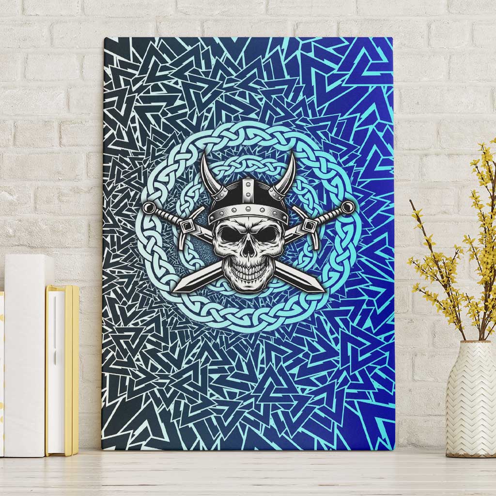 Viking Skull Canvas Wall Art with Horned Helmet and Swords Nordic Warrior Tribute - Wonder Print Shop