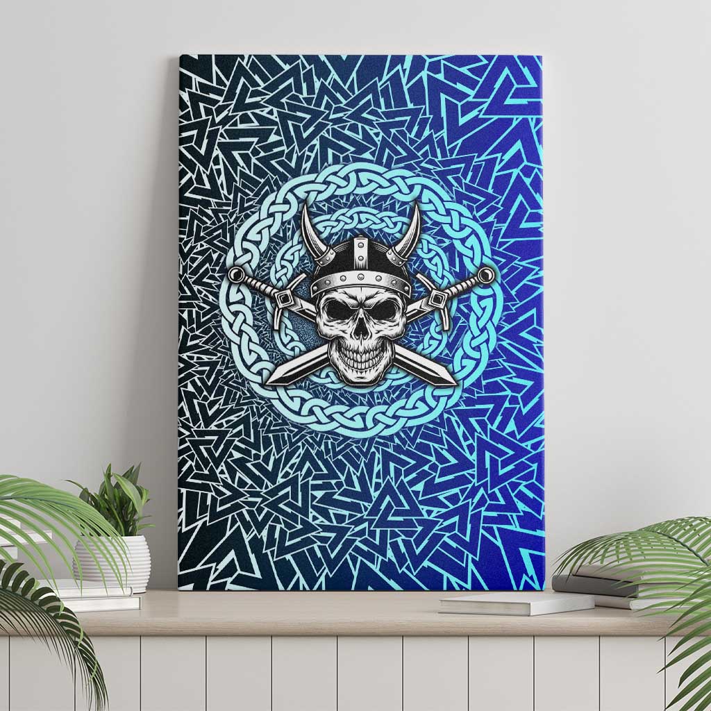 Viking Skull Canvas Wall Art with Horned Helmet and Swords Nordic Warrior Tribute - Wonder Print Shop