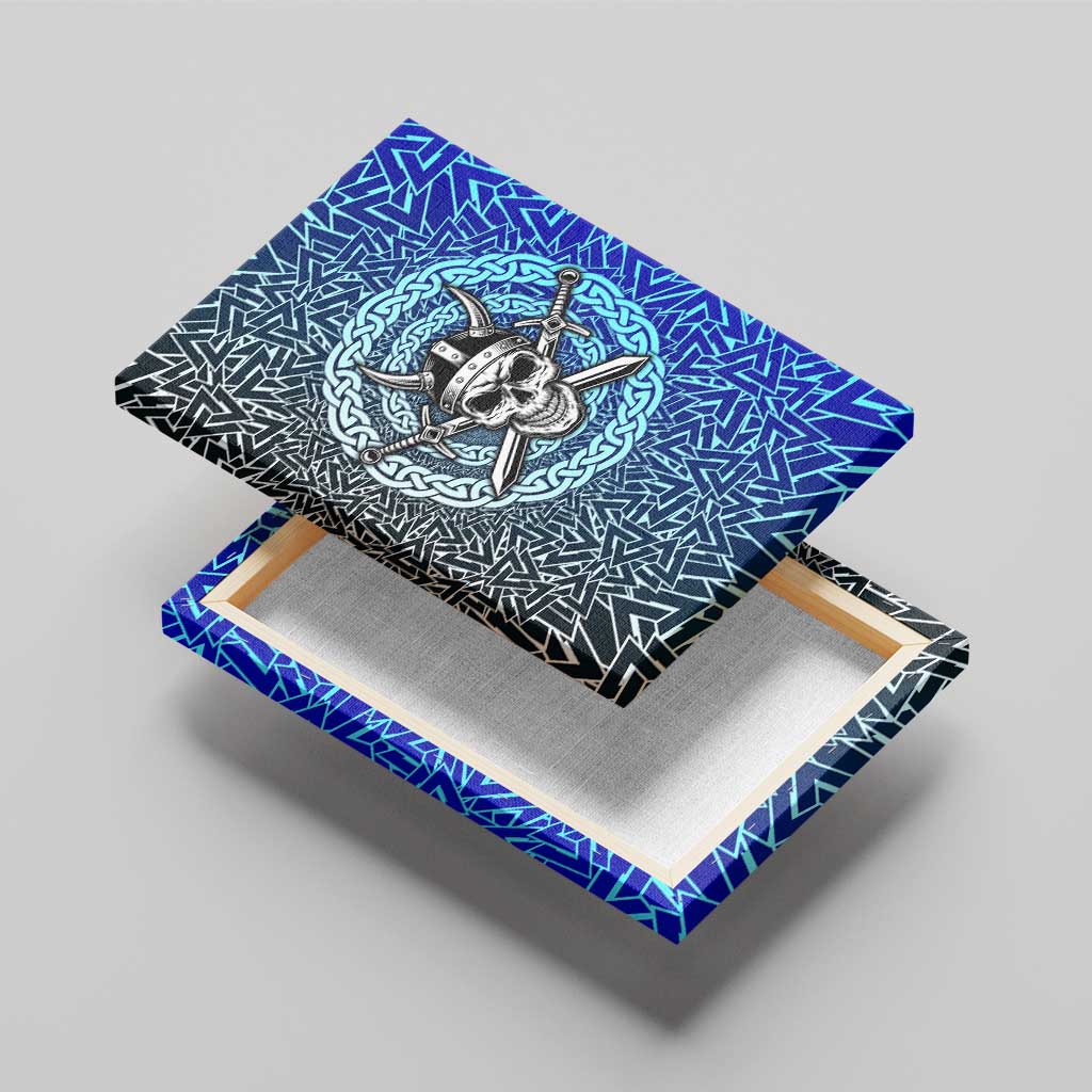Viking Skull Canvas Wall Art with Horned Helmet and Swords Nordic Warrior Tribute - Wonder Print Shop