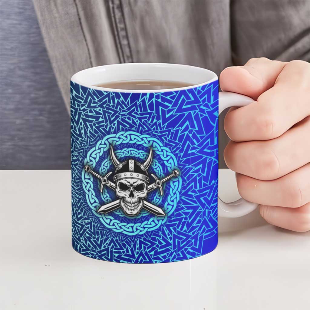 Viking Skull Ceramic Mug with Horned Helmet and Swords Nordic Warrior Tribute - Wonder Print Shop