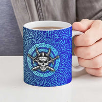 Viking Skull Ceramic Mug with Horned Helmet and Swords Nordic Warrior Tribute - Wonder Print Shop