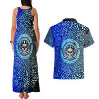 Viking Skull Couples Matching Tank Maxi Dress and Hawaiian Shirt with Horned Helmet and Swords Nordic Warrior Tribute - Wonder Print Shop