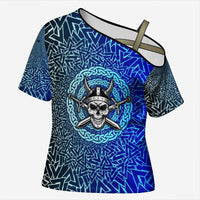 Viking Skull Cross Shoulder Shirt with Horned Helmet and Swords Nordic Warrior Tribute - Wonder Print Shop