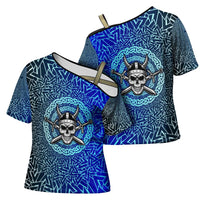 Viking Skull Cross Shoulder Shirt with Horned Helmet and Swords Nordic Warrior Tribute - Wonder Print Shop