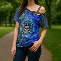 Viking Skull Cross Shoulder Shirt with Horned Helmet and Swords Nordic Warrior Tribute - Wonder Print Shop