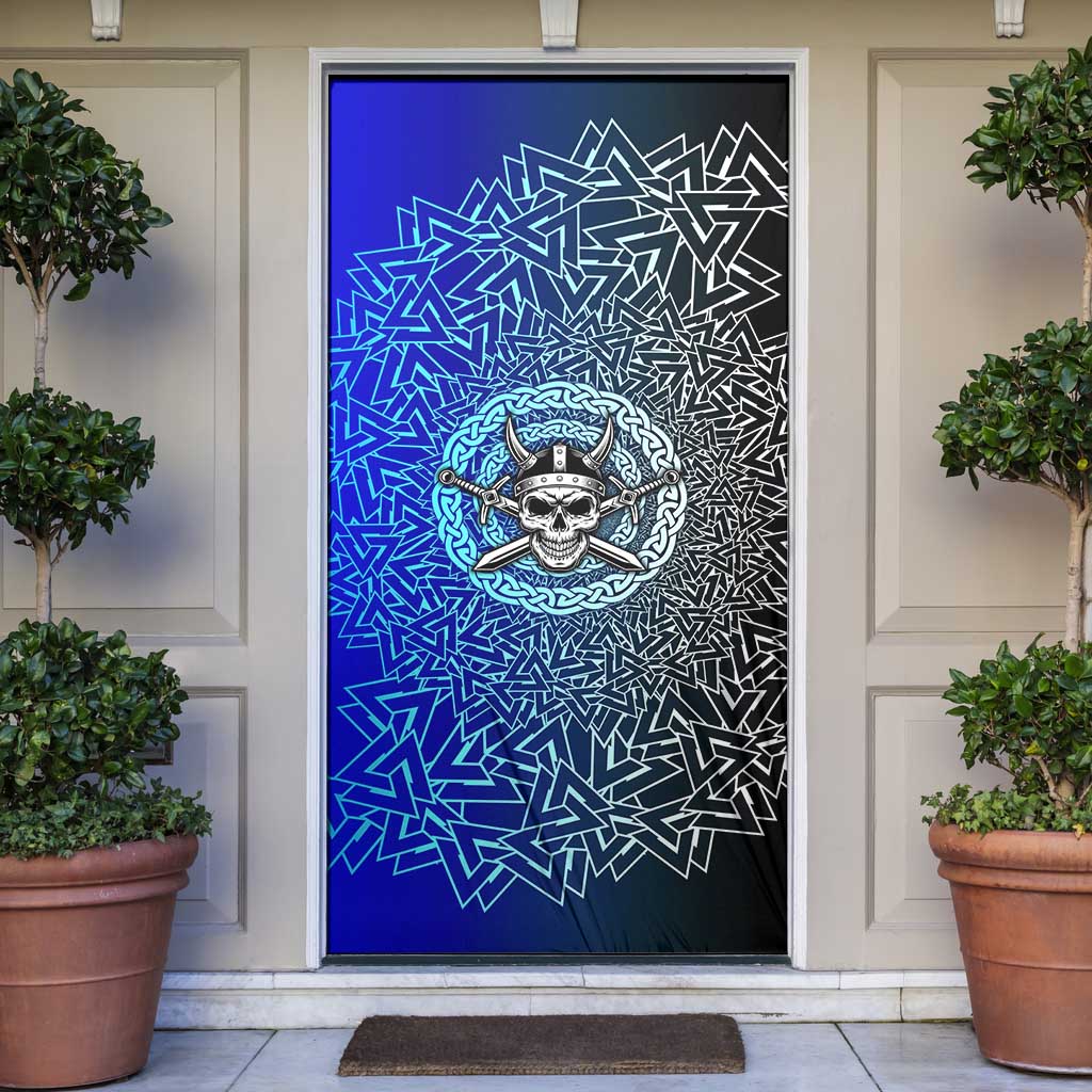 Viking Skull Door Cover with Horned Helmet and Swords Nordic Warrior Tribute - Wonder Print Shop