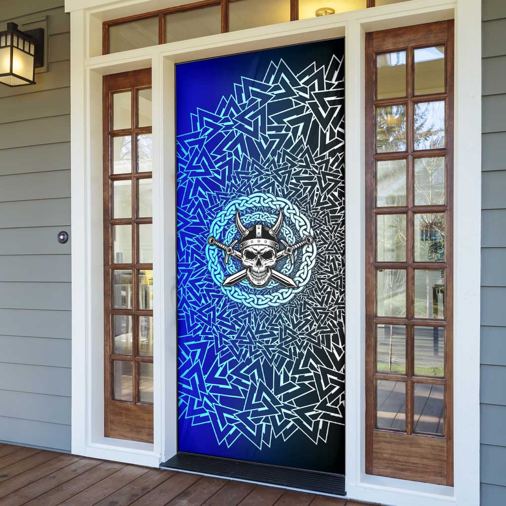 Viking Skull Door Cover with Horned Helmet and Swords Nordic Warrior Tribute - Wonder Print Shop